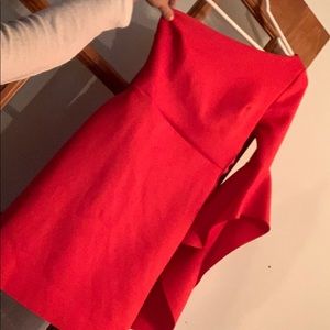One shoulder hot coral/red mini dress